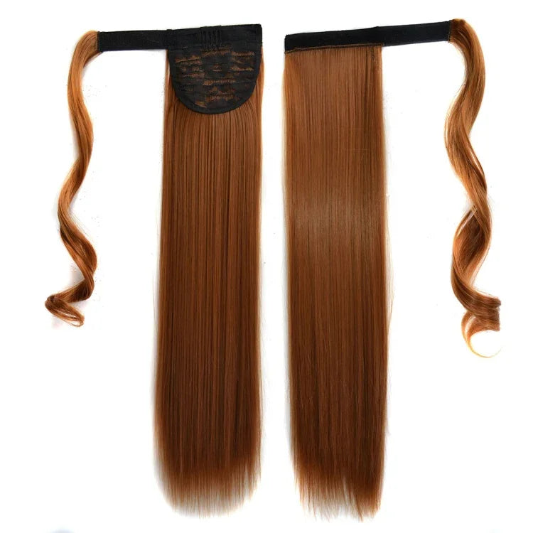 Perruque style bande invisible sans couture 27# Perruque queue de cheval cheveux longs raides, 27#