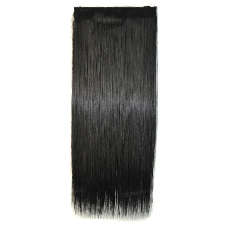 Perruque longue droite sans couture à cinq clips, couleur 1B