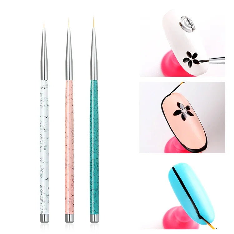 Set de 3 stylos pour dessin d'ongles, outils de pointillage, pinceaux accessoires pour nail art, ensemble de crayons pour ongles