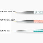 Set de 3 stylos pour dessin d'ongles, outils de pointillage, pinceaux accessoires pour nail art, ensemble de crayons pour ongles