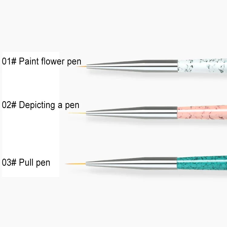 Set de 3 stylos pour dessin d'ongles, outils de pointillage, pinceaux accessoires pour nail art, ensemble de crayons pour ongles