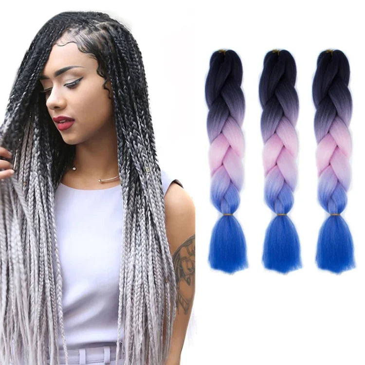 Perruques tressées individuelles dégradé de couleur mode fibres chimiques grosses tresses, Longueur : 60cm (56 violet+bleu lac+violet clair), 21, 35, 37, 38, 44, 45, 46, 47, 49, 50, 51, 56