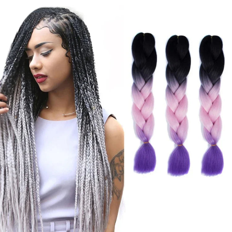 Perruques tressées individuelles dégradé de couleur mode fibres chimiques grosses tresses, Longueur : 60cm (56 violet+bleu lac+violet clair), 21, 35, 37, 38, 44, 45, 46, 47, 49, 50, 51, 56