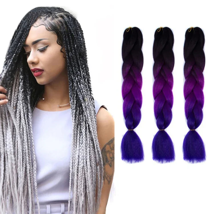 Perruques tressées individuelles dégradé de couleur mode fibres chimiques grosses tresses, Longueur : 60cm (56 violet+bleu lac+violet clair), 21, 35, 37, 38, 44, 45, 46, 47, 49, 50, 51, 56