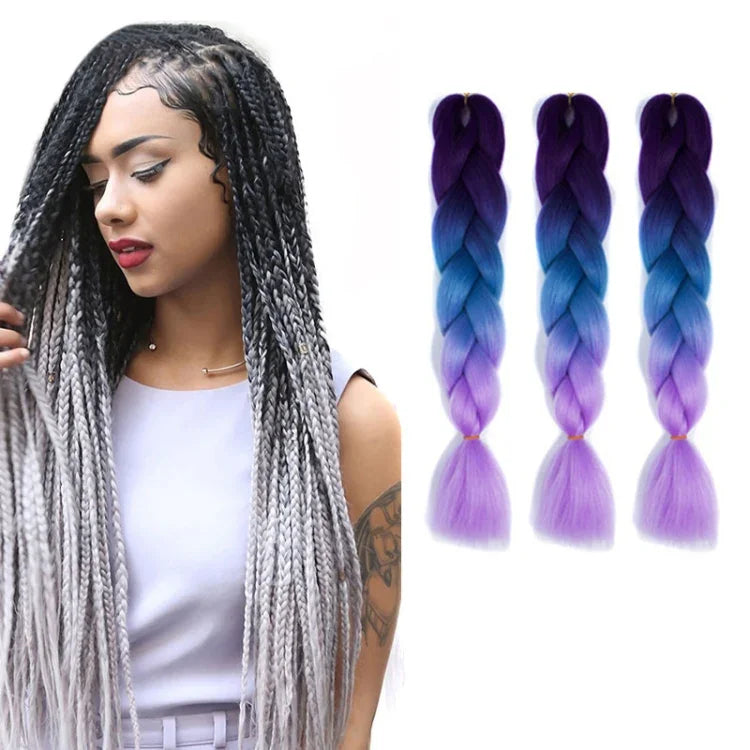 Perruques tressées individuelles dégradé de couleur mode fibres chimiques grosses tresses, Longueur : 60cm (56 violet+bleu lac+violet clair), 21, 35, 37, 38, 44, 45, 46, 47, 49, 50, 51, 56