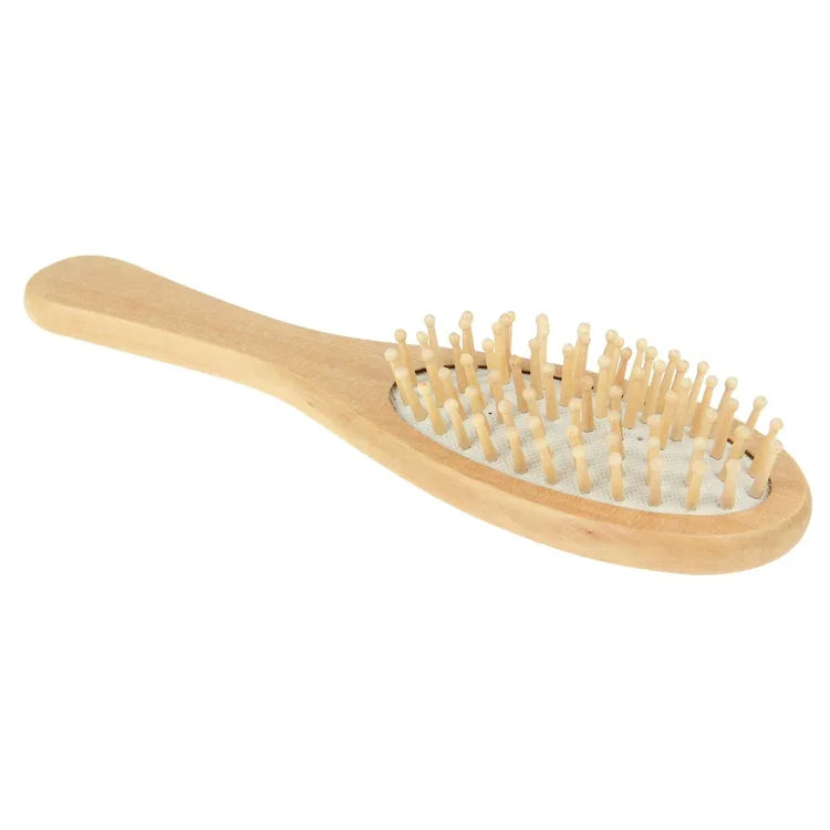 Peigne à cheveux de massage en bois naturel avec base en caoutchouc et brosse en bois, Taille : Petit, Petit (blanc)