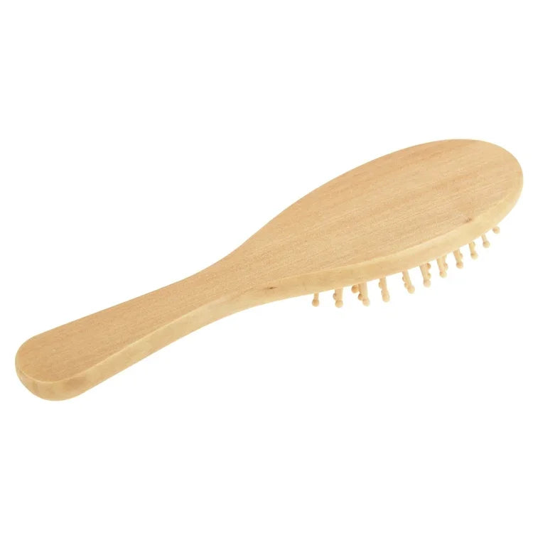 Peigne à cheveux de massage en bois naturel avec base en caoutchouc et brosse en bois, Taille : Petit, Petit (blanc)