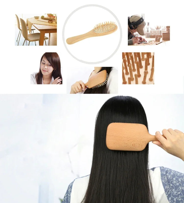Peigne à cheveux de massage en bois naturel avec base en caoutchouc et brosse en bois, Taille : Petit, Petit (blanc)