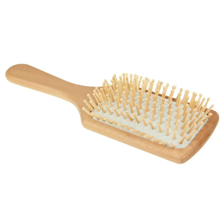 Brosse à cheveux de massage en bois naturel avec base en caoutchouc et brosse en bois, taille : Grande, Grande (Blanc), Grande (Noir)