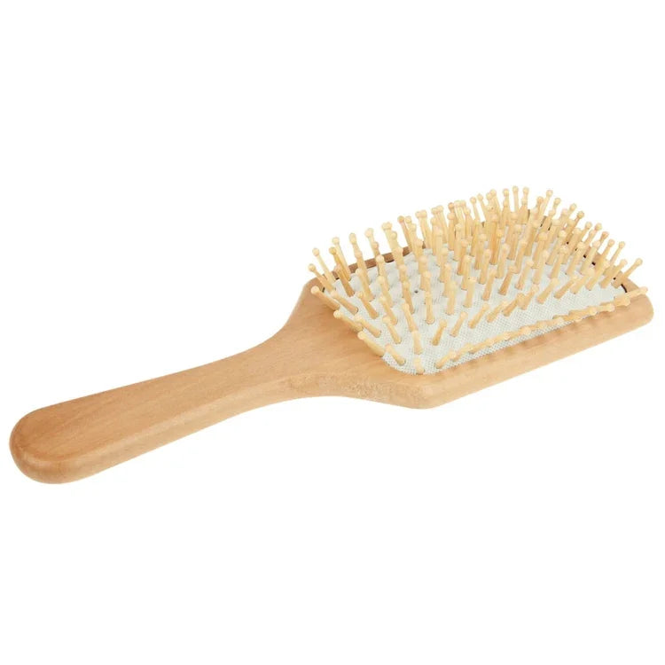 Brosse à cheveux de massage en bois naturel avec base en caoutchouc et brosse en bois, taille : Grande, Grande (Blanc), Grande (Noir)