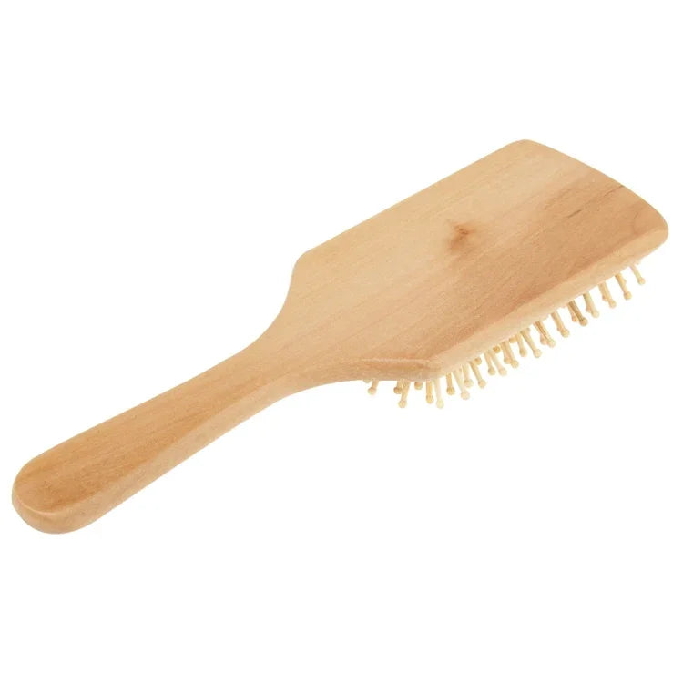 Brosse à cheveux de massage en bois naturel avec base en caoutchouc et brosse en bois, taille : Grande, Grande (Blanc), Grande (Noir)