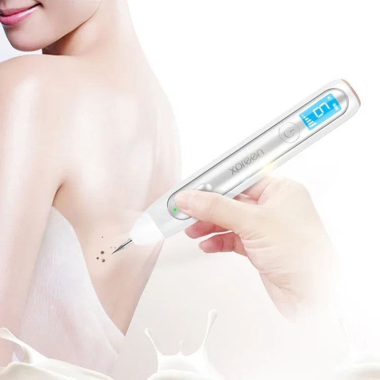 XPREEN XPRE051 Stylo professionnel sans fil rechargeable pour l'élimination des grains de beauté, taches de rousseur, taches sombres, tatouages, verrues, et des excroissances cutanées, avec écran LED et projecteur