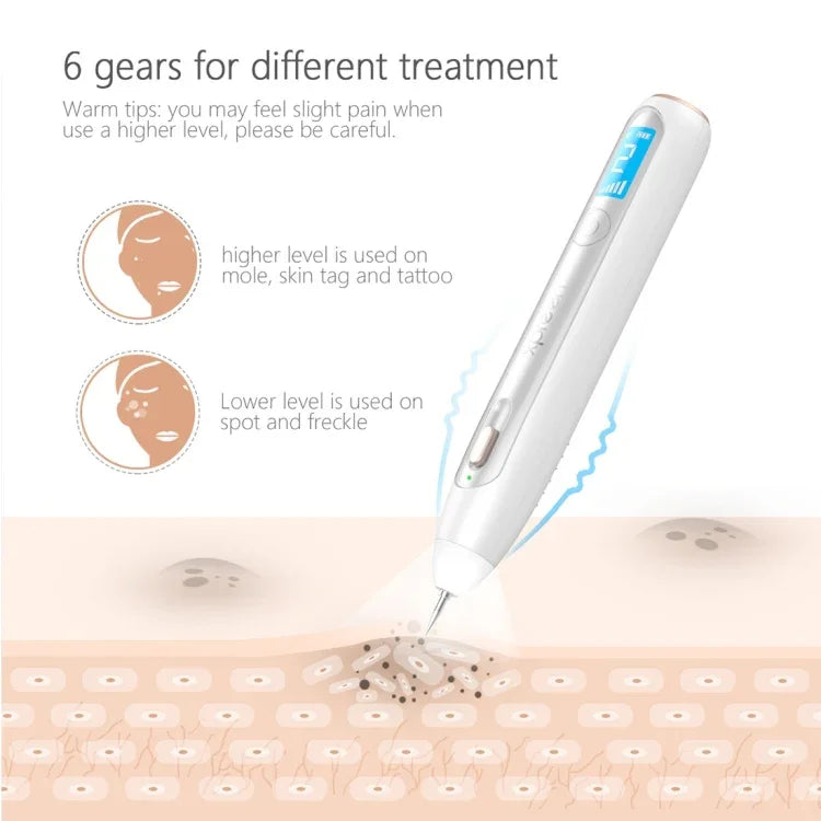 XPREEN XPRE051 Stylo professionnel sans fil rechargeable pour l'élimination des grains de beauté, taches de rousseur, taches sombres, tatouages, verrues, et des excroissances cutanées, avec écran LED et projecteur