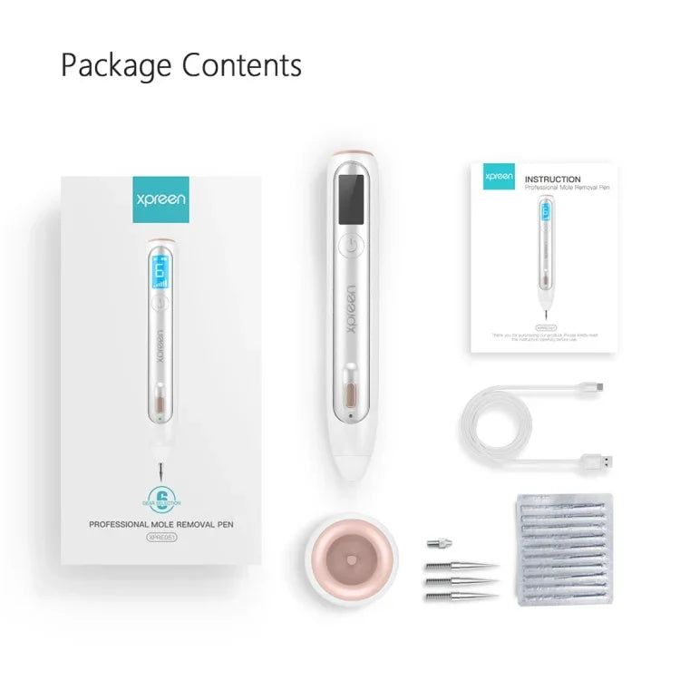 XPREEN XPRE051 Stylo professionnel sans fil rechargeable pour l'élimination des grains de beauté, taches de rousseur, taches sombres, tatouages, verrues, et des excroissances cutanées, avec écran LED et projecteur