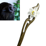 Épingle à Cheveux Ancienne en Bois de Santal Vert Classique Coiffe Costume - Fleur de Jade Banyue + Boîte Cadeau, Couleurs de la Boîte Cadeau Aléatoires, Fleur de Jade Wanyue en Bois de Santal Vert Blanc
