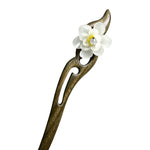Épingle à Cheveux Ancienne en Bois de Santal Vert Classique Coiffe Costume - Fleur de Jade Banyue + Boîte Cadeau, Couleurs de la Boîte Cadeau Aléatoires, Fleur de Jade Wanyue en Bois de Santal Vert Blanc