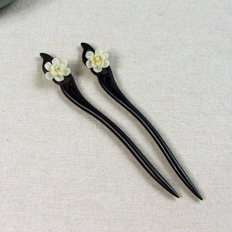 Épingle à Cheveux Ancienne en Bois de Santal Vert Classique Coiffe Costume - Fleur de Jade Banyue + Boîte Cadeau, Couleurs de la Boîte Cadeau Aléatoires, Fleur de Jade Wanyue en Bois de Santal Vert Blanc