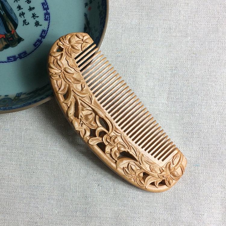 Peigne en Bois Sculpté Double Face Parfumée Sultry Orchid Mahogany + Boîte Cadeau, Couleurs de la Boîte Cadeau Aléatoires, 2