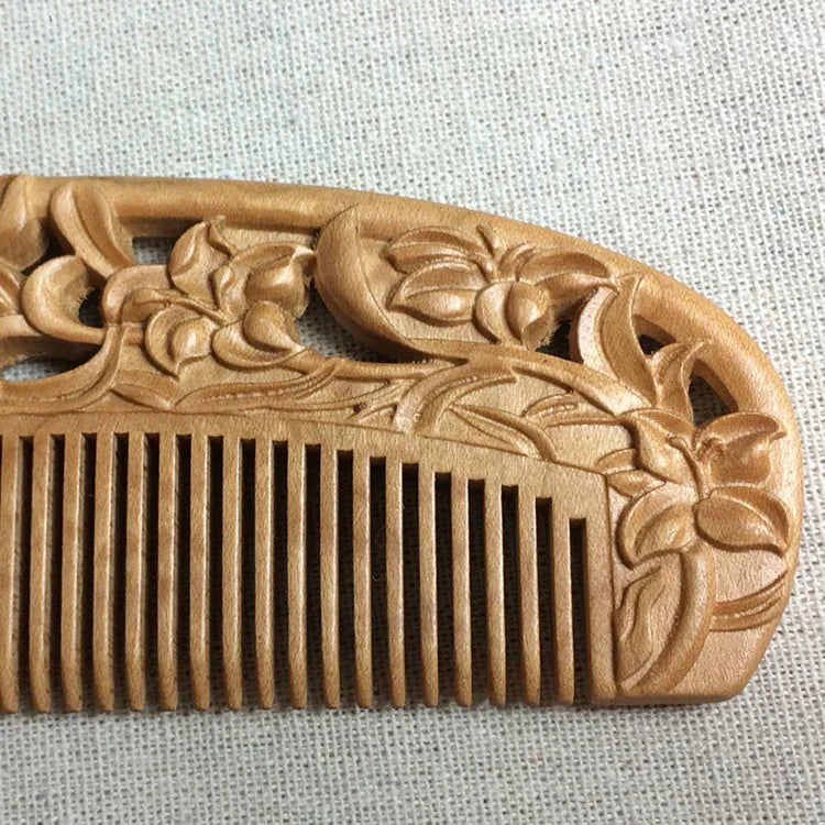 Peigne en Bois Sculpté Double Face Parfumée Sultry Orchid Mahogany + Boîte Cadeau, Couleurs de la Boîte Cadeau Aléatoires, 2