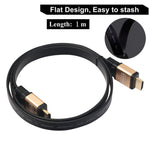 Câble HDMI 2.0 (4K) 30AWG haute vitesse 18Gbps avec connecteurs plaqués or HDMI mâle vers HDMI mâle plat, longueur : 1 m