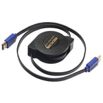 Câble plat rétractable HDMI 1.4 (1080P) 1,8 m avec connecteurs plaqués or HDMI mâle vers HDMI mâle, longueur : 1,8 m