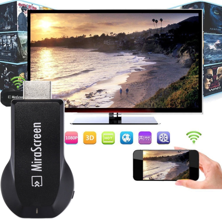 Dongle récepteur d'affichage WiFi MiraScreen / Miracast Airplay DLNA, appareil de mise en miroir sans fil avec câble USB 2 en 1