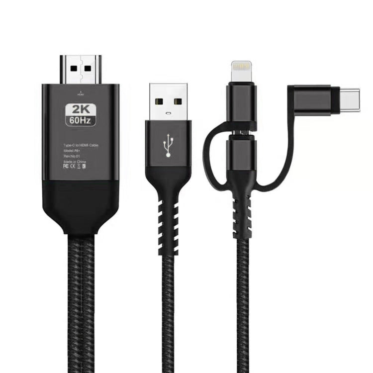 Câble HDMI HDTV 3-en-1 Micro USB + USB-C / Type-C + 8 broches