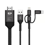 Câble HDMI HDTV 3-en-1 Micro USB + USB-C / Type-C + 8 broches