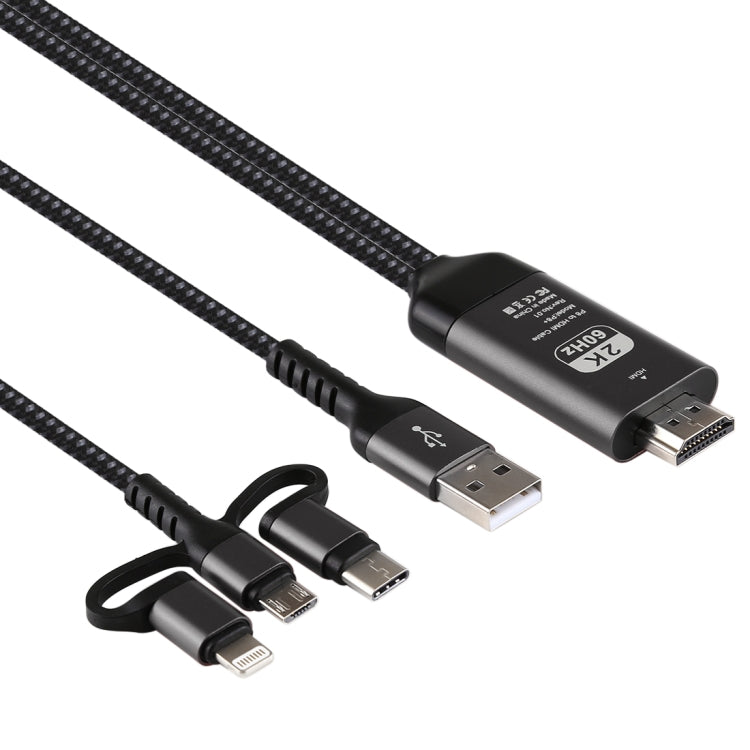 Câble HDMI HDTV 3-en-1 Micro USB + USB-C / Type-C + 8 broches