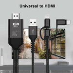 Câble HDMI HDTV 3-en-1 Micro USB + USB-C / Type-C + 8 broches