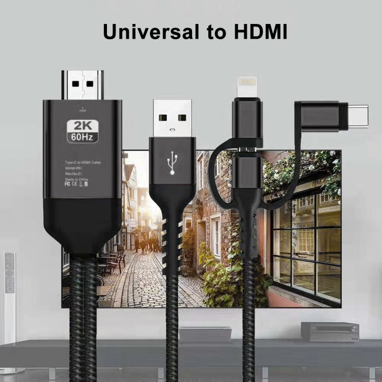 Câble HDMI HDTV 3-en-1 Micro USB + USB-C / Type-C + 8 broches