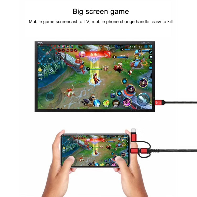 Câble HDMI HDTV 3-en-1 Micro USB + USB-C / Type-C + 8 broches