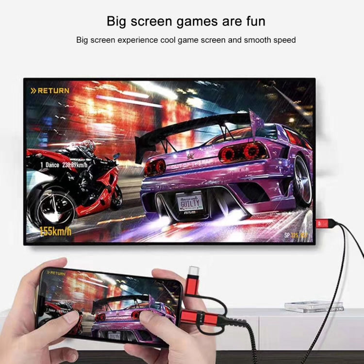 Câble HDMI HDTV 3-en-1 Micro USB + USB-C / Type-C + 8 broches