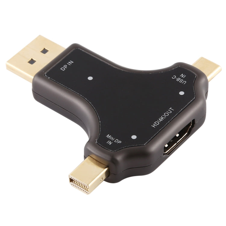 Adaptateur D63A DisplayPort + Mini DP + UCB-C / Type-C mâle vers HDMI femelle 3 en 1, D63A