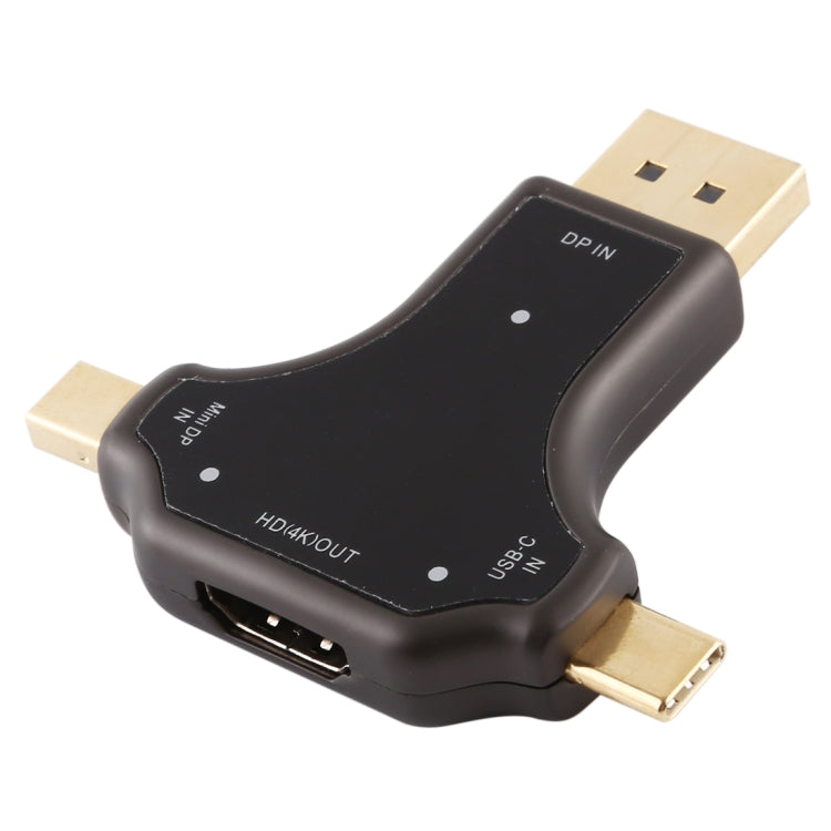 Adaptateur D63A DisplayPort + Mini DP + UCB-C / Type-C mâle vers HDMI femelle 3 en 1, D63A