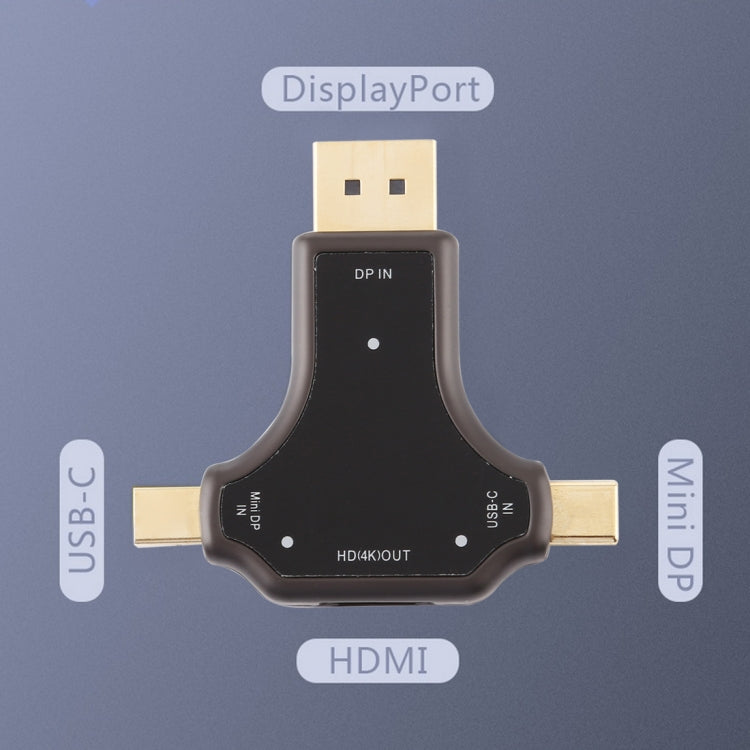 Adaptateur D63A DisplayPort + Mini DP + UCB-C / Type-C mâle vers HDMI femelle 3 en 1, D63A