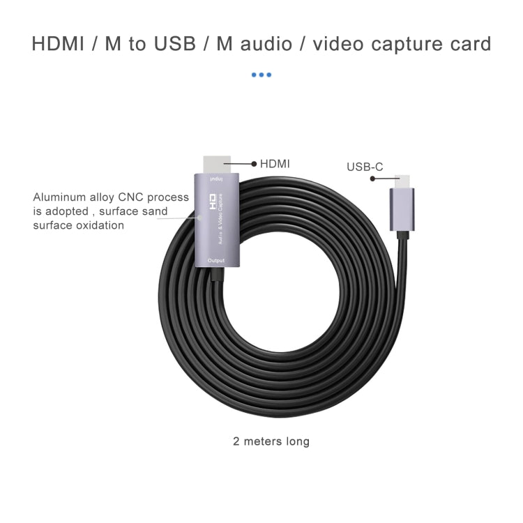 Z36A Carte de Capture Vidéo HD HDMI Mâle vers USB-C / Type-C Mâle, Longueur du Câble : 2m, HDMI vers Type-C