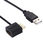 Câble adaptateur HDMI femelle + HDMI mâle vers USB 2.0 mâle de 50 cm, HDMI femelle + mâle
