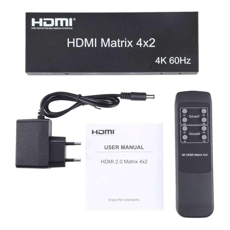 Commutateur matrice HDMI 4x2 / répartiteur avec télécommande, support ARC / MHL / 4Kx2K / 3D, 4 ports HDMI entrée, 2 ports HDMI sortie, support ARC / MHL / 4Kx2K / 3D
