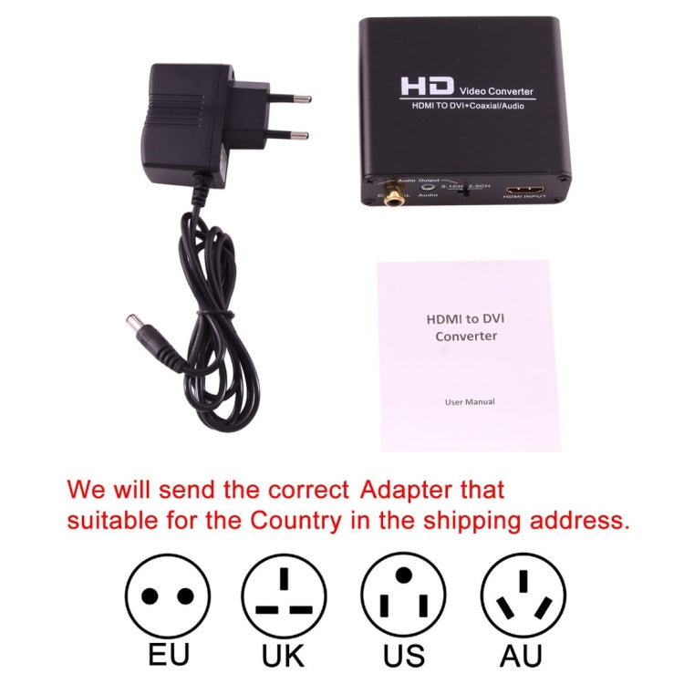 NEWKENG X5 convertisseur vidéo HDMI vers DVI avec sortie audio coaxiale 3,5 mm, prise EU, X5 HDMI vers DVI avec audio