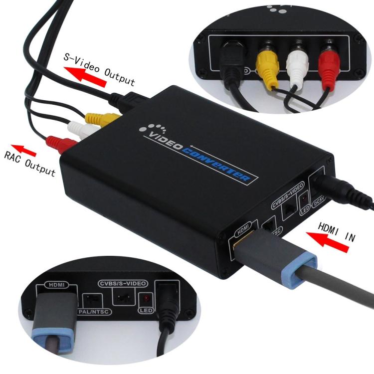 Convertisseur HDMI vers composite / AV S-Video adaptateur vidéo RCA CVBS/L/R, prise EU, HDMI vers AV + S-Video