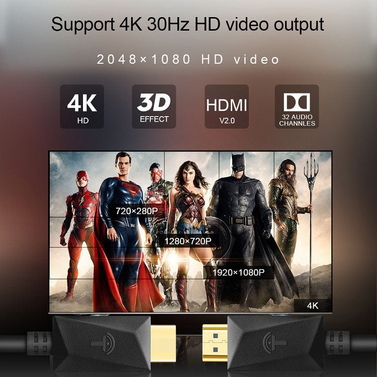 Câble HDMI ROCKETEK HDMI01Y-2 HDMI 2.0 4K 30Hz 3D connecteur plaqué or pour tous appareils HDMI, longueur : 2m