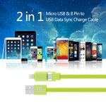 HAWEEL Câble de synchronisation et de charge de données USB 2-en-1 Micro USB et 8 broches vers USB de 1 m, câble 2-en-1 avec deux connecteurs