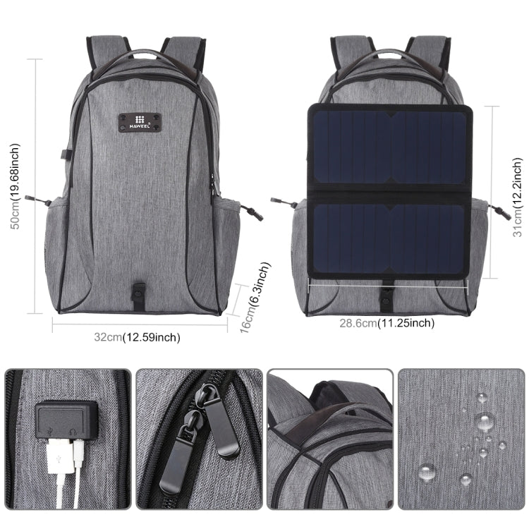 Sac à dos ordinateur portable HAWEEL 14W pliable amovible panneau solaire extérieur portable toile double épaule, sortie USB : 5V 2.1A max