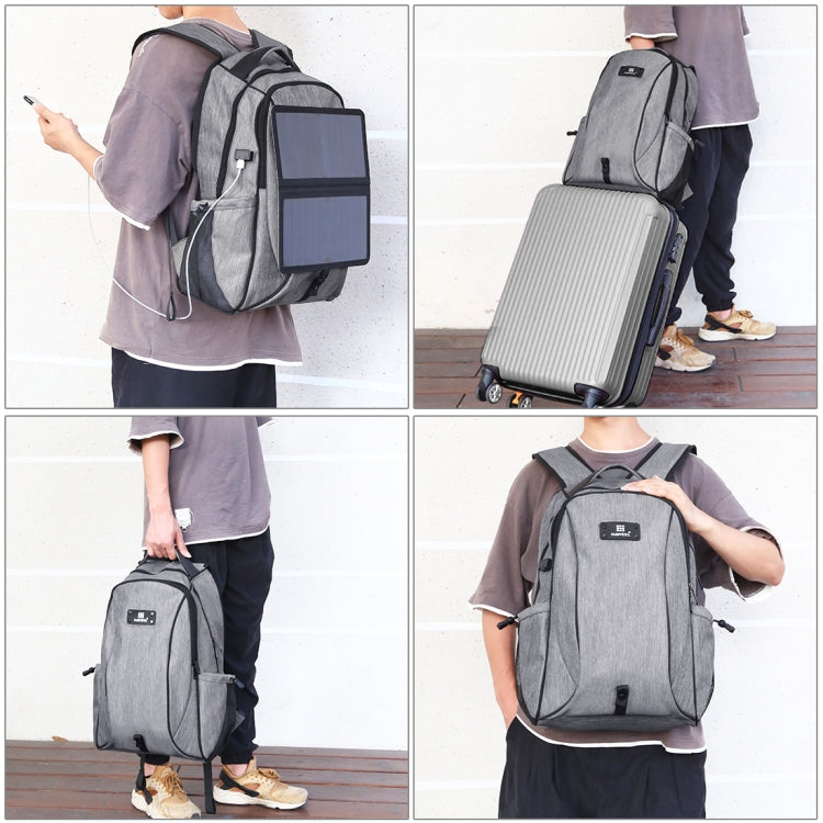 Sac à dos ordinateur portable HAWEEL 14W pliable amovible panneau solaire extérieur portable toile double épaule, sortie USB : 5V 2.1A max