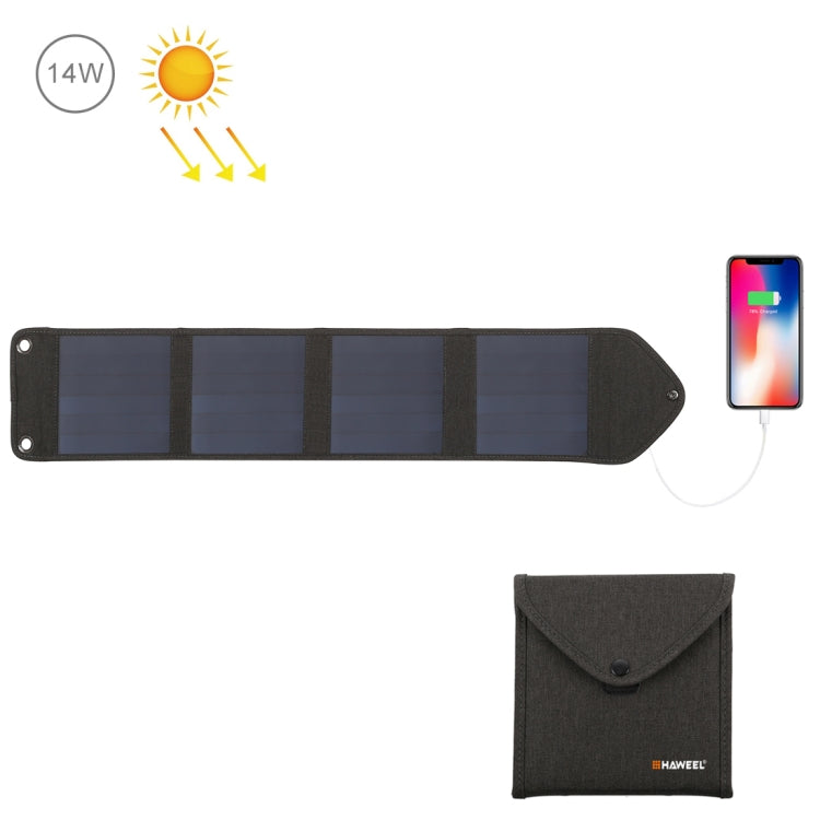 HAWEEL 14W 5V 2.4A Chargeur Solaire Pliable Portable Sac Pliant Rechargeable pour Voyage Extérieur avec 4 Panneaux Solaires & Port USB, Taille : S, 14W