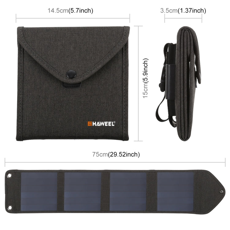 HAWEEL 14W 5V 2.4A Chargeur Solaire Pliable Portable Sac Pliant Rechargeable pour Voyage Extérieur avec 4 Panneaux Solaires & Port USB, Taille : S, 14W