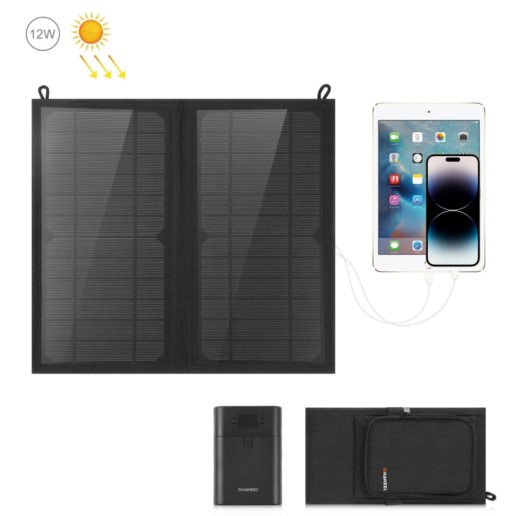 Chargeur solaire pliable HAWEEL 12W 2 panneaux avec double port USB 5V / 3.1A max, support QC3.0 et AFC, 12W 2 panneaux