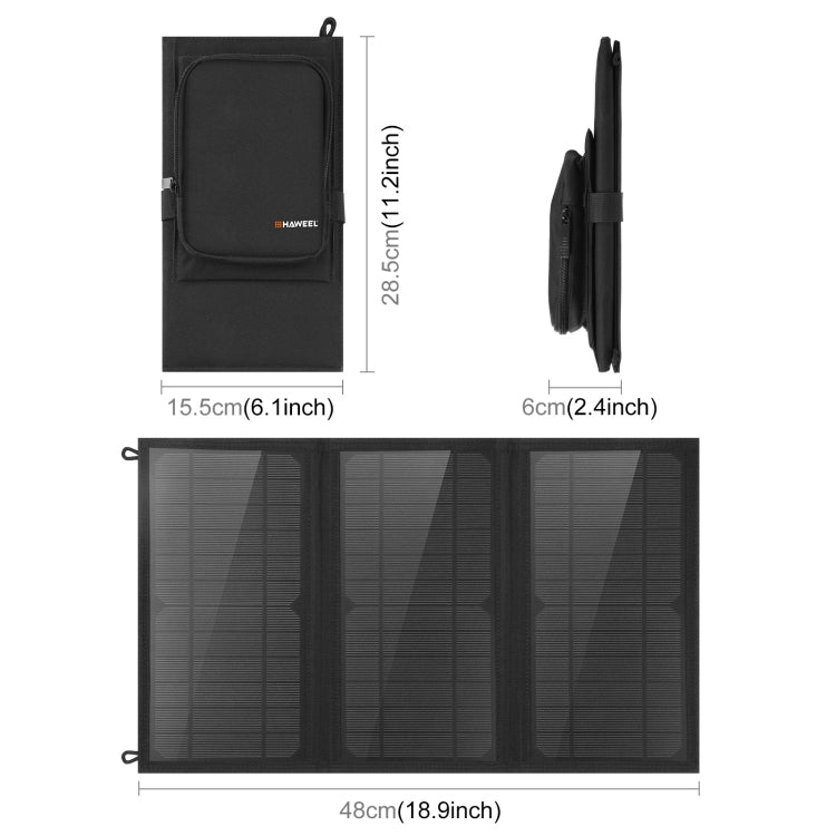 Chargeur solaire pliable HAWEEL 18W à 3 panneaux avec sac, ports USB doubles 5V / 3,1A max, compatible QC3.0 et AFC, 18W 3 panneaux