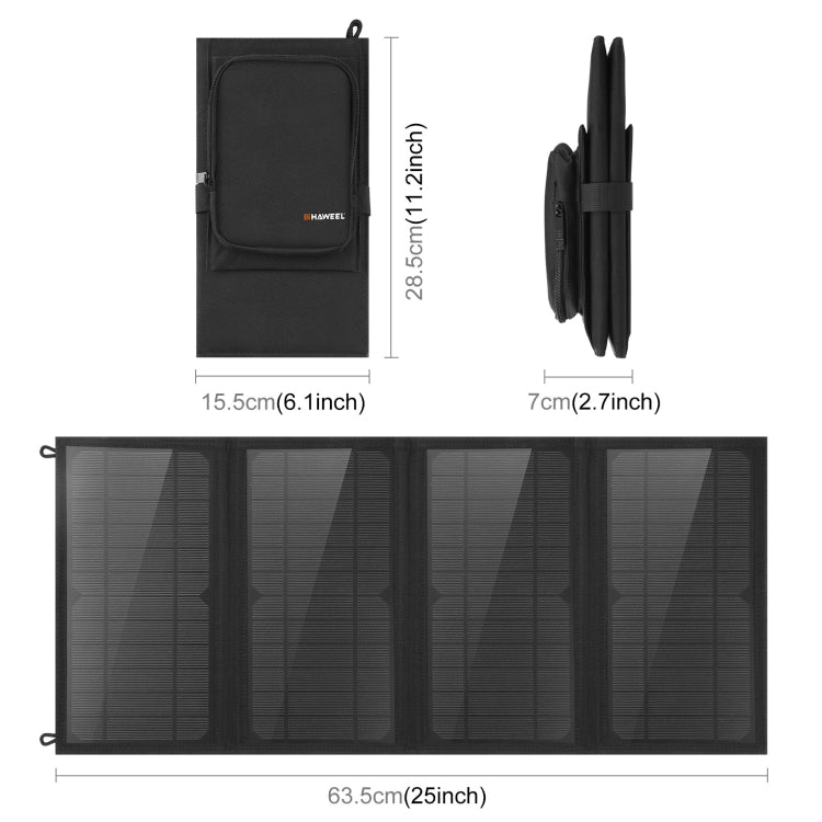 Chargeur solaire pliable HAWEEL 24W à 4 panneaux avec sac, ports USB doubles 5V / 3,1A max, compatible QC3.0 et AFC, 24W 4 panneaux